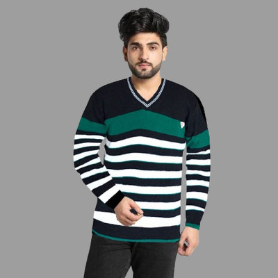 Sanzzy Solid V Neck Casual Men Black, Green Sweater