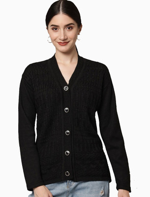 ColorChakra Solid V Neck Casual Women Black Sweater