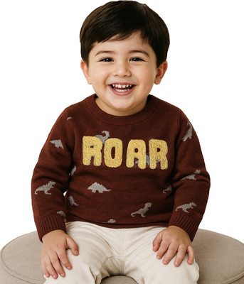 Yellow Apple Printed Round Neck Casual Boys Red Sweater