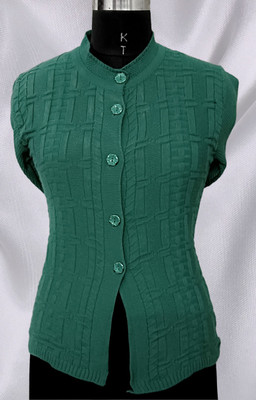 HouseOfCommon Solid V Neck Casual Women Green Sweater
