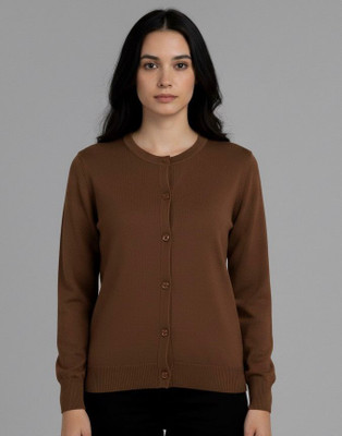 fayoon Solid Round Neck Casual Women White Sweater