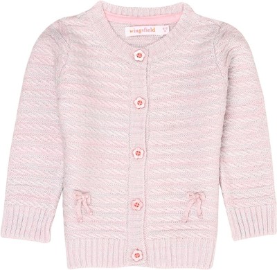 WINGSFIELD Woven Crew Neck Casual Baby Girls Pink Sweater