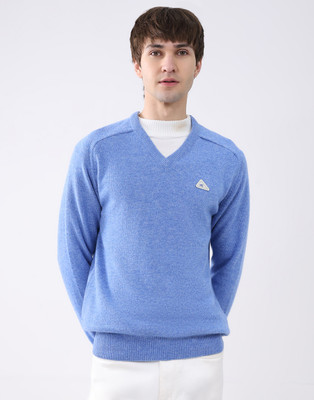 MONTE CARLO Woven V Neck Casual Men Blue Sweater