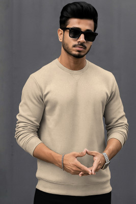 TRIPR Solid Round Neck Casual Men Beige Sweater