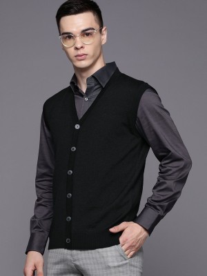 Raymond Solid V Neck Casual Men Black Sweater