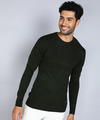 WROGN Solid Round Neck Casual Men Green Sweater