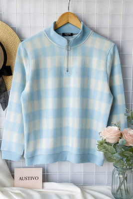 Austivo Printed High Neck Casual Women White Sweater