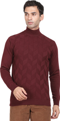 t-base Solid Turtle Neck Casual Men Maroon Sweater