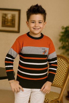 DIMSYCOLLECTION Striped Round Neck Casual Boys Orange Sweater