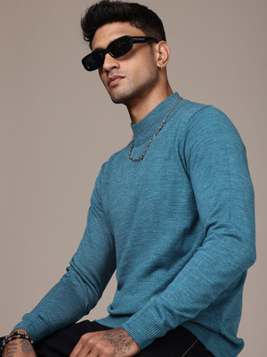 Roadster Solid Round Neck Casual Men Blue Sweater