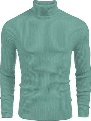 BELLO TOKO Woven Turtle Neck Casual Men Green Sweater