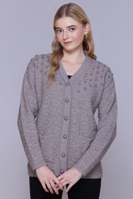 HIMYUG Self Design V Neck Casual Women Brown Sweater