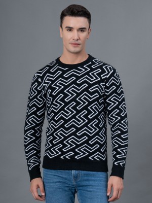 RED TAPE Printed Round Neck Casual Men Black Sweater