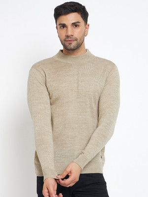 DUKE Solid High Neck Casual Men Beige Sweater