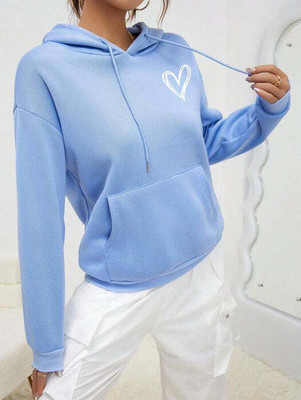 HELL BOUND Printed Hooded Neck Casual Women Light Blue Sweater