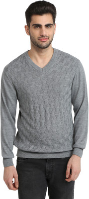 COLORPLUS Solid V Neck Casual Men Grey Sweater