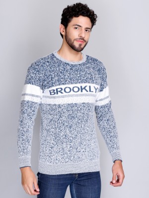 eWools Woven, Colorblock Round Neck Casual Men Blue, White Sweater