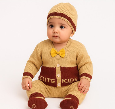 Bamboo Babe Self Design Round Neck Casual Baby Boys & Baby Girls Beige Sweater