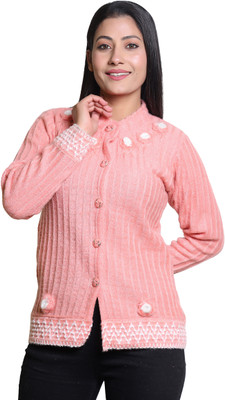 speed line hosiery Self Design Mandarin Neck Casual Women Pink Sweater