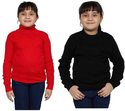 LOVO Solid Turtle Neck Casual Girls Multicolor Sweater