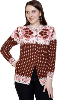 HITTIKA Self Design Round Neck Casual Women Brown Sweater