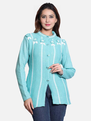 MANAVINTERNATIONAL Embroidered Round Neck Casual Women Pink Sweater