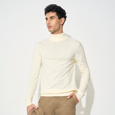 Peregrine by Pantaloons Solid High Neck Casual Men White Sweater