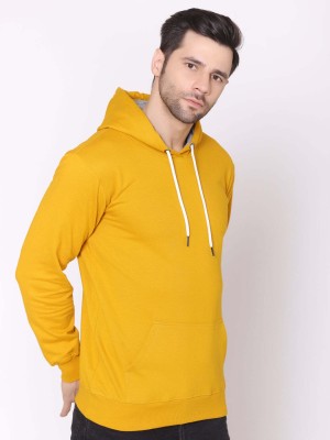 NV COLLECTION Solid Hooded Neck Casual Men Yellow Sweater