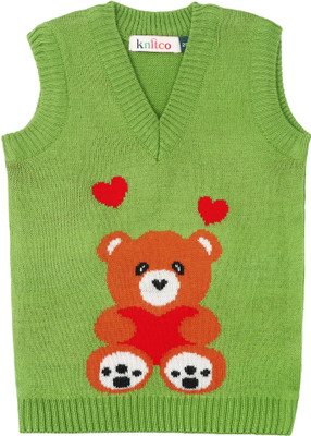 Knitco Woven V Neck Casual Baby Boys & Baby Girls Green Sweater