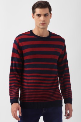 PETER ENGLAND Striped Round Neck Casual Men Red Sweater