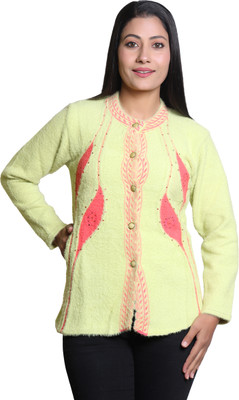speed line hosiery Self Design Round Neck Casual Women Green Sweater