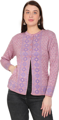 HITTIKA Embroidered Round Neck Casual Women Pink Sweater