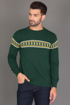 DIVYAM COLLECTION Self Design Round Neck Casual Men Green Sweater