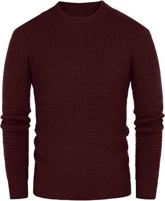 COLORCHAKRA Self Design Round Neck Casual Men Maroon Sweater