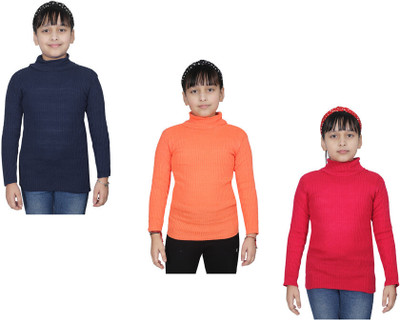 Indistar Solid High Neck Casual Girls Multicolor Sweater