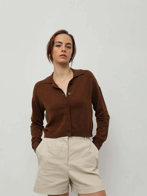 STREET9 Solid Round Neck Casual Women Brown Sweater