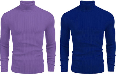 FASHLOOK Self Design High Neck Casual Men Multicolor Sweater
