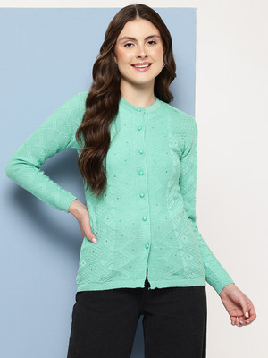 Aarika Self Design Round Neck Casual Women Light Blue Sweater