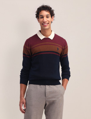 U.S. POLO ASSN. Colorblock Crew Neck Casual Men Multicolor Sweater