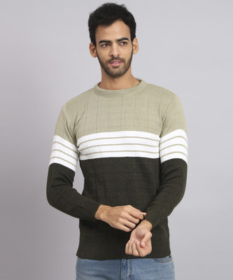 HELL BOUND Woven Round Neck Casual Men Multicolor Sweater