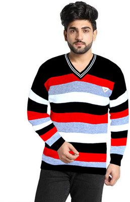 PrathaVastra Striped V Neck Casual Men Multicolor Sweater