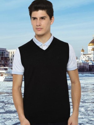 jorden4u Solid, Self Design V Neck Casual Men Black Sweater