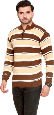 Consider Striped Round Neck Casual Men Brown Sweater