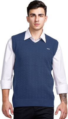GODFREY Solid V Neck Casual Men Blue Sweater
