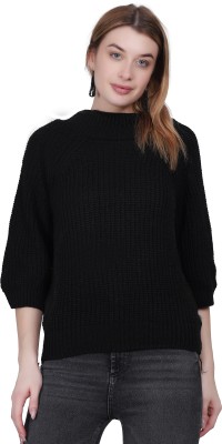 Pollo Loco Solid High Neck Casual Women Black Sweater