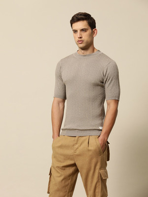 Mr Bowerbird Self Design Round Neck Casual Men Grey Sweater