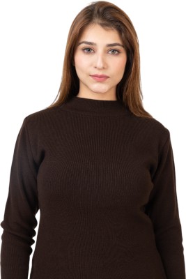 TWENTY ME Solid Round Neck Casual Women Brown Sweater
