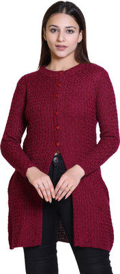 Varenyam Self Design Round Neck Lounge Wear Women Maroon Sweater