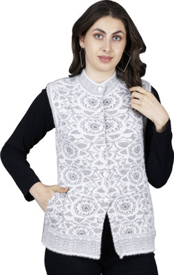 HITTIKA Self Design Round Neck Casual Women White Sweater