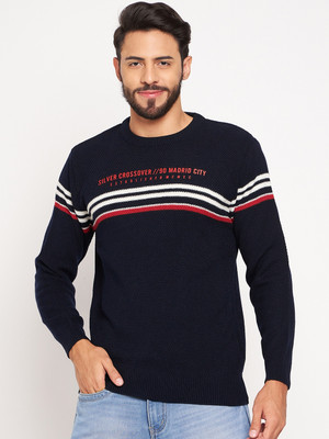 DUKE Self Design Round Neck Casual Men Blue Sweater